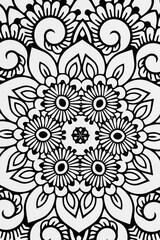  Arrière plan noir et blanc avec motif graphique mandala pour colorier