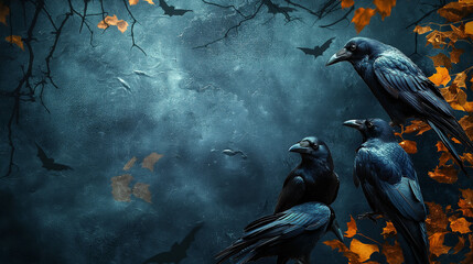 Obraz premium Halloween Sinister Crows with Space for Custom Text