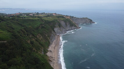 Drone shot of the cliffs near Gijon, Asturias, Spain