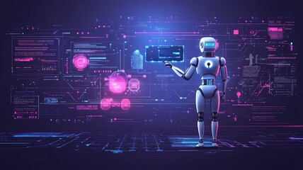 Ai technology, Artificial Intelligence. man using technology smart robot AI, artificial intelligence by enter command prompt for generates something, Futuristic technology transformation. Chat with AI