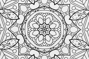  Arrière plan noir et blanc avec motif graphique mandala pour colorier