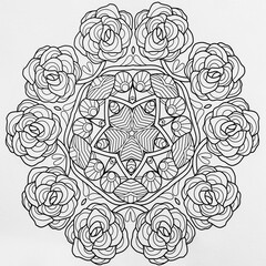  Arrière plan noir et blanc avec motif graphique mandala pour colorier