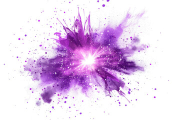 Mystical purple light explosion, symbolizing a sorcerer's power, vividly isolated on a white backdrop