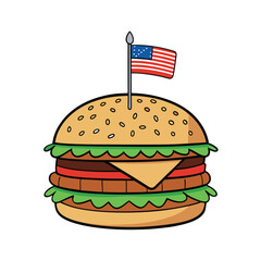 Hamburger with American Flag Vector – Patriotic Burger Illustration for 4th of July, BBQ, Independence Day, USA Celebration, Fast Food Design, and Digital or Print Projects