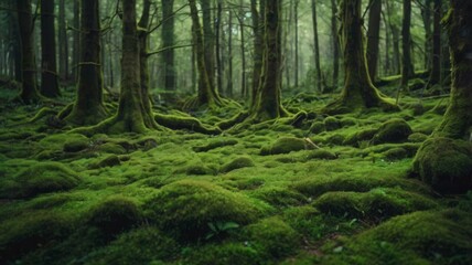 Obraz premium Green moss forest nature texture background. Generative Image