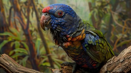 Close-Up Portrait of a Vibrant Parrot Perched on a Branch