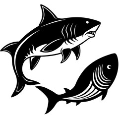 shark cat fish silhouette Vector