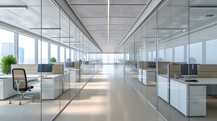 Fototapeta premium Minimalistic office cubicles in a modern business center AI generated illustration