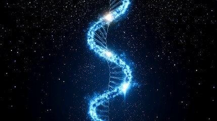 Obraz premium Glowing Blue DNA Helix Against a Starry Background