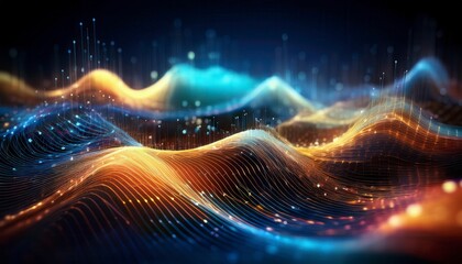 Abstract digital waves with glowing particles in a futuristic design. Ideal for technology blogs, digital art,  sci-fi and business content. Generated image