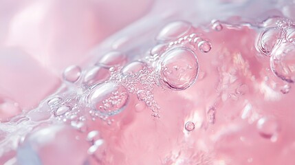 Flowing pink liquid close-up on a smooth surface with gentle ripples and reflections
