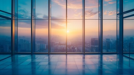 Fototapeta premium Modern office building with a spectacular view from the top floor AI generated illustration