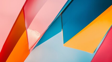 Abstract, overlapping colored panels creating vivid shapes and angles, offering a visually stimulating interplay of colors and forms.