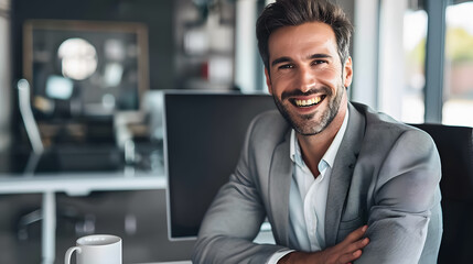 Obraz premium Success businessman smiling in office