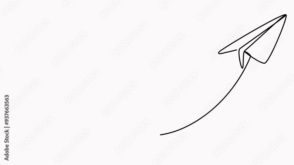 Poster paper airplane flight continuous line drawing animated video. heart linear shape path animation.