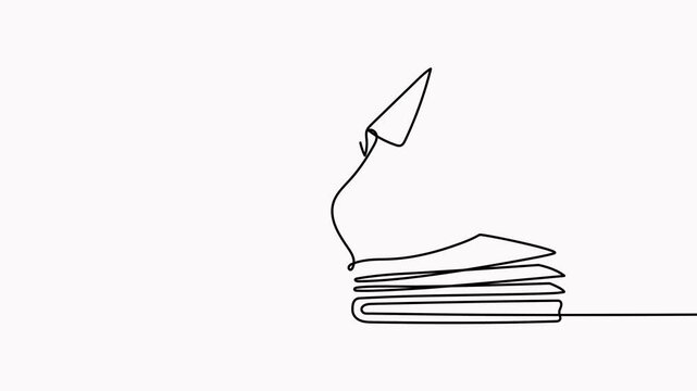 Book with flying paper airplane continuous line drawn animation.