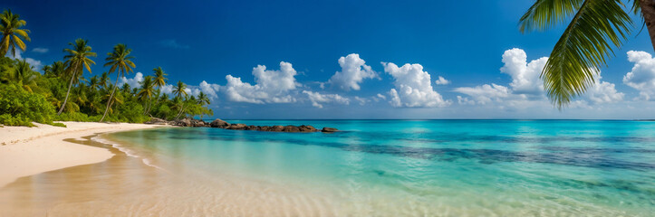 Obraz premium Sun-Drenched Island: Beach Paradise, Crystal Clear Waters