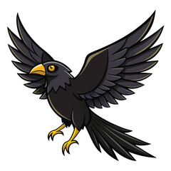 Obraz premium Beautiful Raven Crow Vector Illustration – Dark Bird Silhouette Art for Gothic, Nature, Halloween, and Fantasy Projects with Bold Black Feathers and Elegant Profile