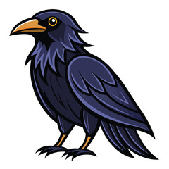 Obraz premium Beautiful Raven Crow Vector Illustration – Dark Bird Silhouette Art for Gothic, Nature, Halloween, and Fantasy Projects with Bold Black Feathers and Elegant Profile