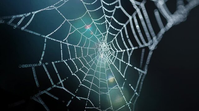 A spider web hanging in the top corner of the frame, with an empty black background for copy.