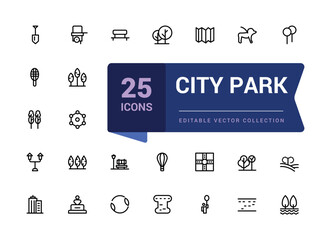 City park Icons set. Bundle of linear style city park Icons. Simple editable vector stroke illustration.