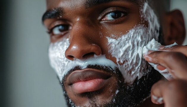 Man Applying Shaving Cream on Face for Grooming Routine