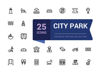City park Icons set. Bundle of linear style city park Icons. Simple editable vector stroke illustration.