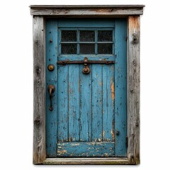 Naklejka premium Weathered Blue Wooden Door with Rusted Hardware