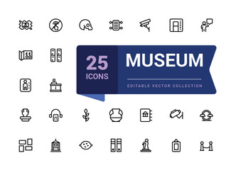 Museum, art and culture icons collection. Pixel perfect, minimalistic web and UI icon. Outline icon collections. Editable vector illustration.
