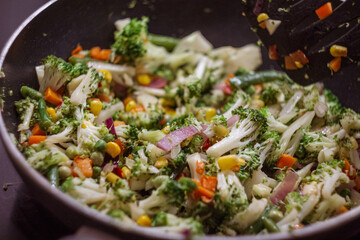 A bright vegetable stew made from fresh vegetables, symbolizing a healthy and proper