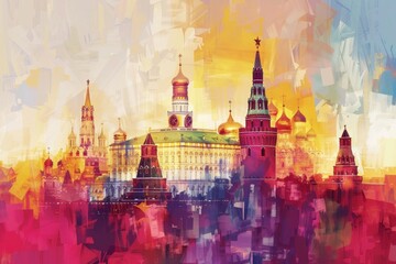 Fototapeta premium Postcard with landscape of Moscow, Russia - Kremlin