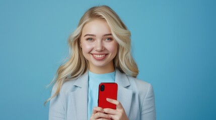 Fototapeta premium The smiling woman with smartphone