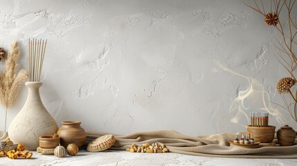 White Wall With Rustic Decor and Incense.