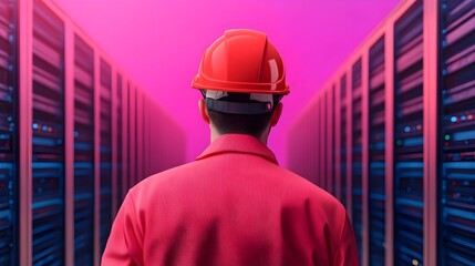 Technician Monitors Servers and Computing Resources with Advanced Technology