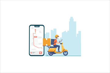 Online delivery on mobile application, Food order app. E-commerce concept, online order tracking.