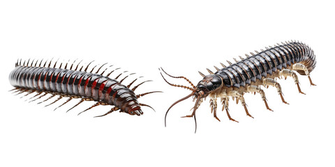 Obraz premium Close-up of two millipedes on a white background, PNG