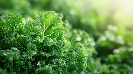 Lush green kale, fresh organic leaves, close-up detail, 3D illustration
