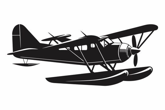 black seaplane flying, retro style clip art preview