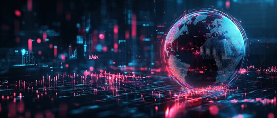 Futuristic Digital Globe and Financial Data Visualization