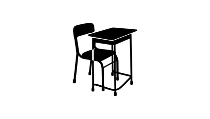 School Table With Chair, black isolated silhouette