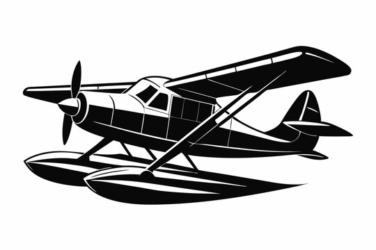 black and white seaplane graphic clip art preview