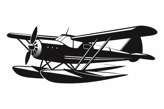 black seaplane on white background clip art preview