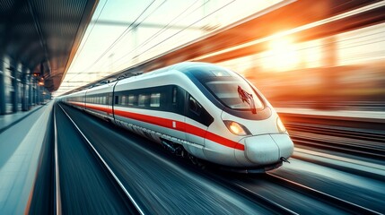 Fototapeta premium High-Speed Train Zooming Through Station