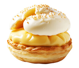 Custard Filled Puff Pastry Bun Closeup White Background
