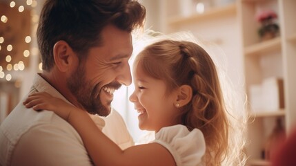 Naklejka premium parent and child, father tightly hugs little daughter, family, love for children, upbringing, support, loving parents 