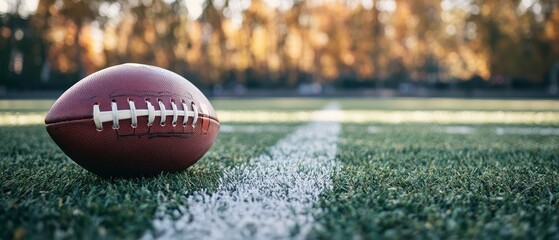 Autumn Football on Gridiron Field at Sunset