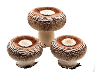 Trzy grzyby o charakterystycznym wyglądzie. Mają one ciemnobrązowe kapelusze z gładką, lekko błyszczącą powierzchnią i jaśniejszym. Grzyby mają grube, solidne trzonki w odcieniach bieli i jasnego brąz