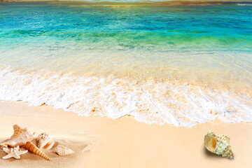 Beautiful tropical empty beach sea ocean with white cloud on blu