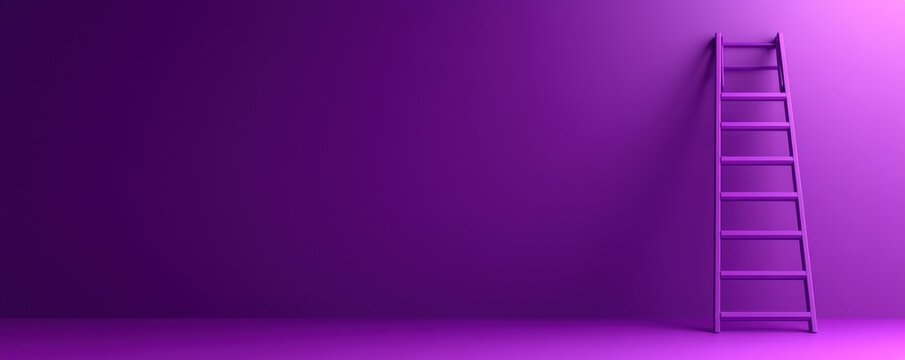 3D rendering of a ladder with consulting tips leading to "job" market success, purple isolated background, studio lighting