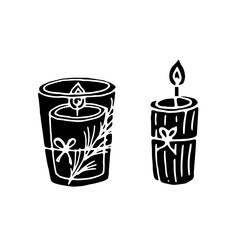 Set of black and white festive christmas candles for design. Vector illustration, icons